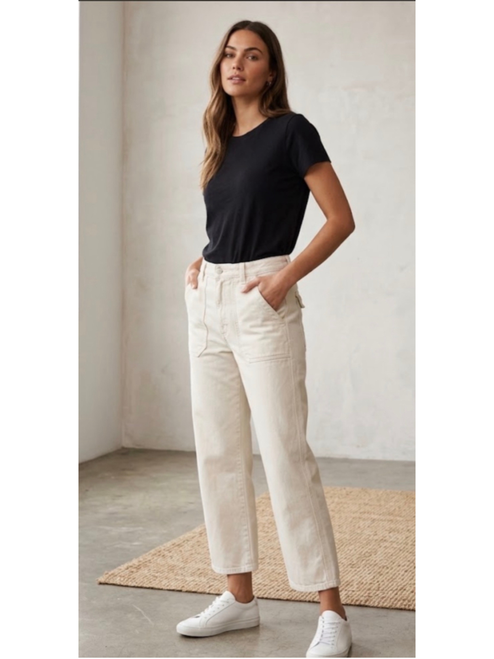 Women's PAIGE Wide Leg Jeans Size 31 Butter Ecru
